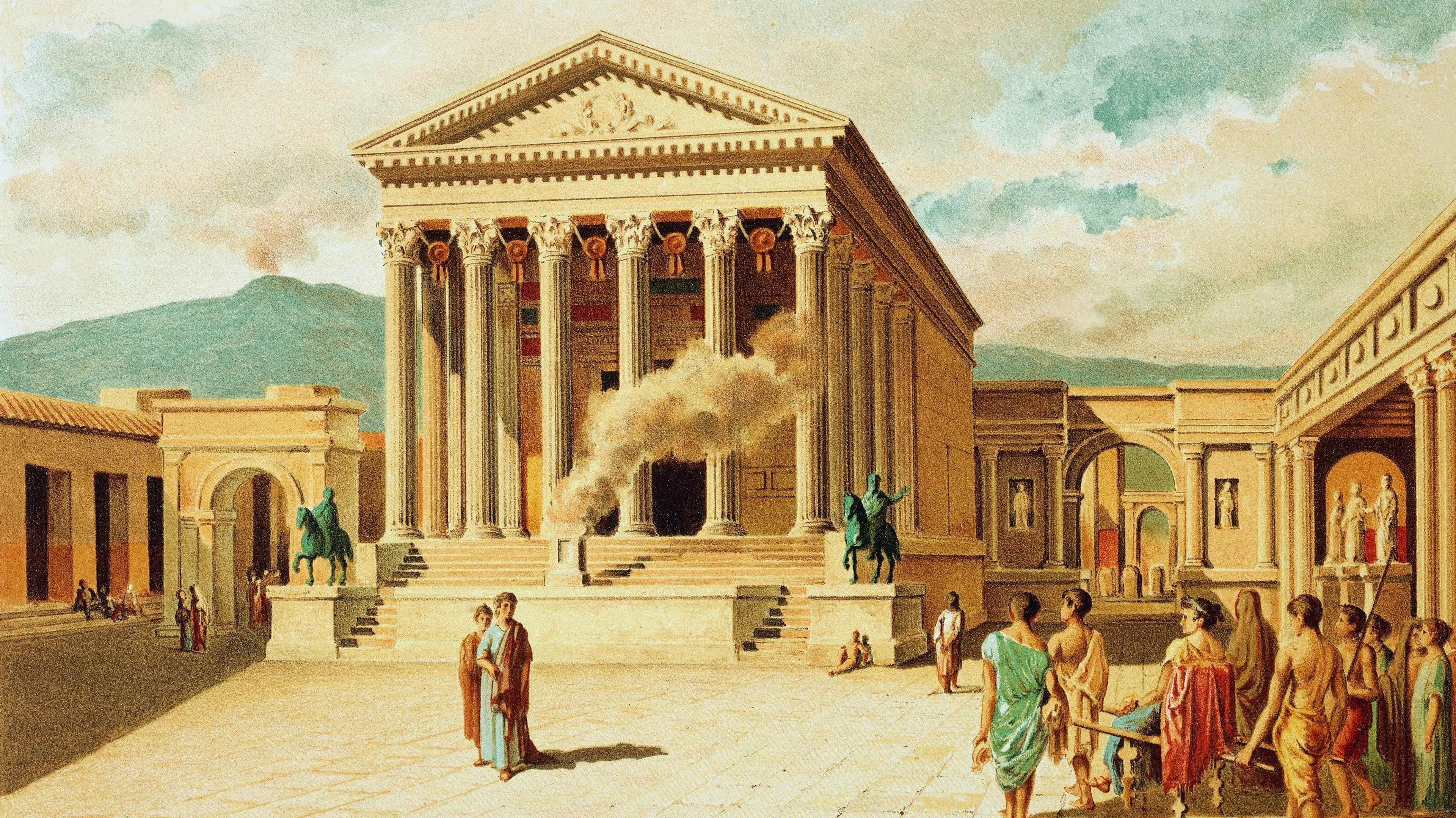 Temple of Apollo courtyard with surviving columns in Pompeii