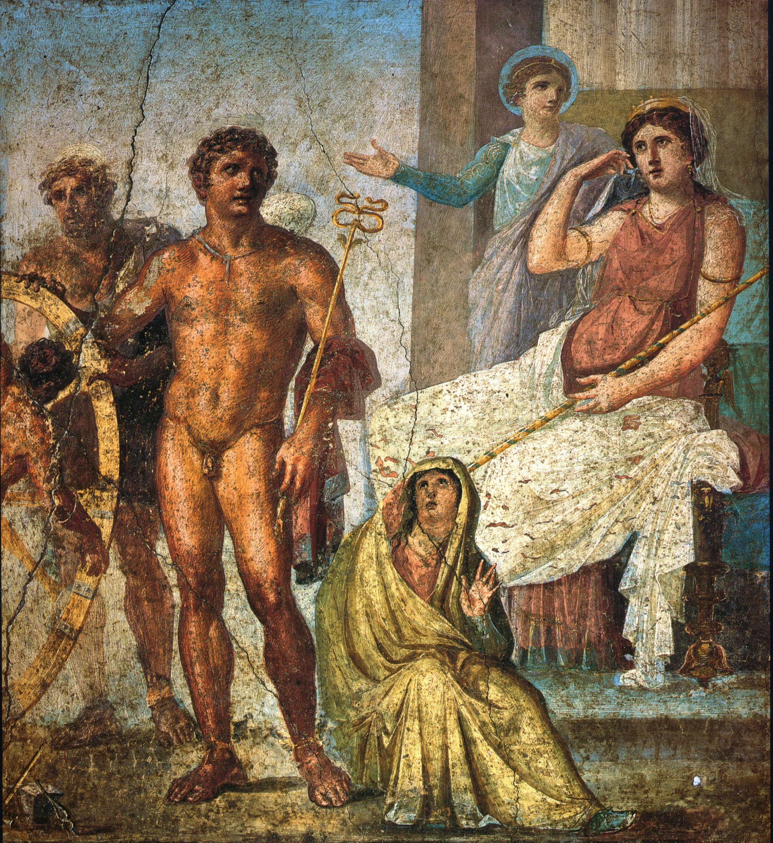 Vibrant House of the Vettii fresco panel with myth figures